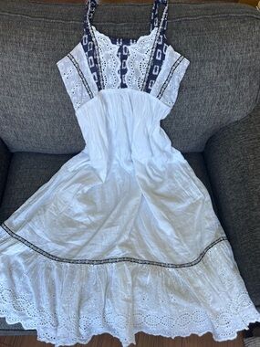 Solitaire White Maxi Dress with Navy Blue Trim